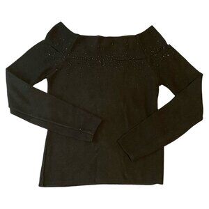 Kenar Off Shoulder Sweater Top Shirt Black Sparkle Large long sleeve pullover